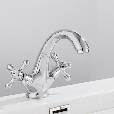 652F Rubinetto per Lavabo da Bagno con Doppia Maniglia Foro Singolo Montaggio su Piano Miscelatore Acqua Fredda e Calda