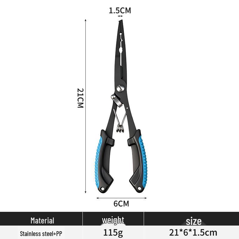 Premium Stainless Steel Multi-Functional Lure Pliers with Non-Slip Handle and Hook Remover Line Cutter for Fishing Tackle.