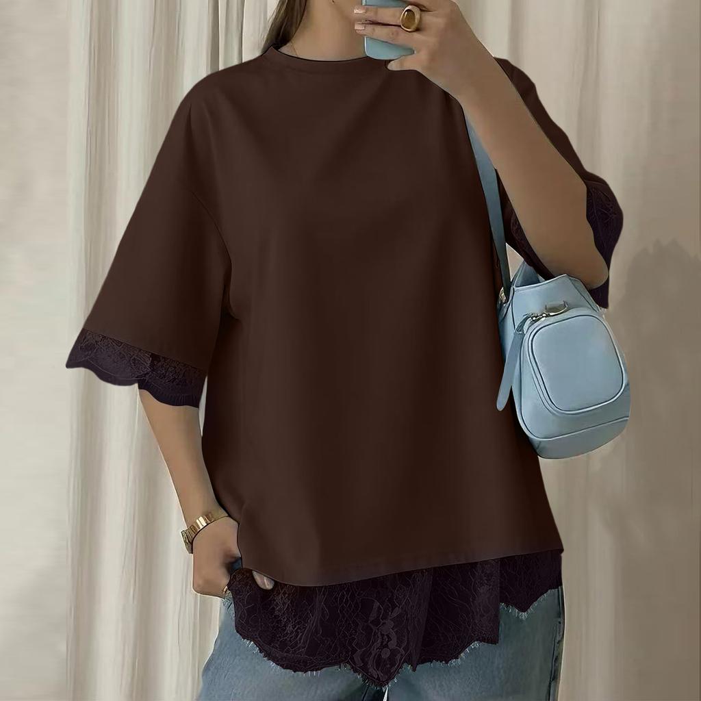 Womens Spring Tops Lace Hem Design Summer Shirts for Women Comfortable Womens Summer Shirts Loose Fit Dressy Tops for Women