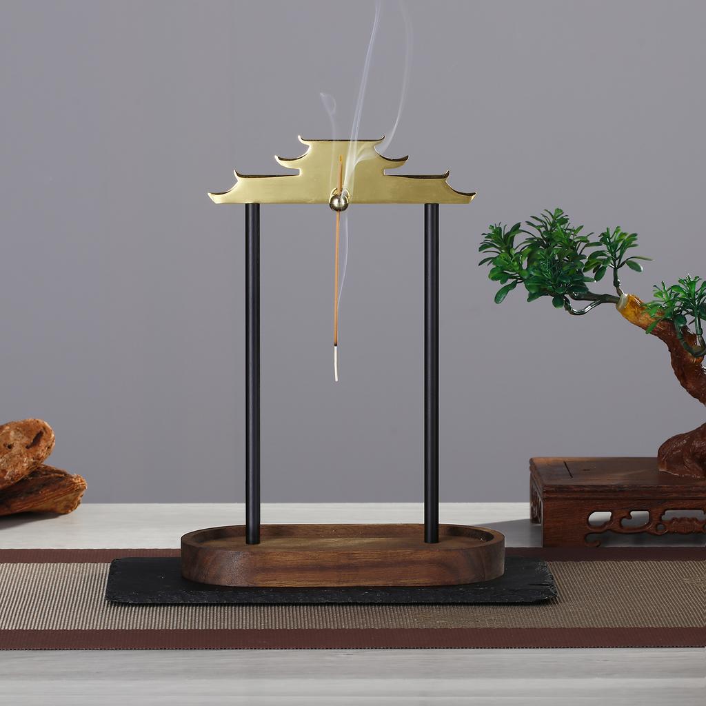 Chinese Style Metal Incense Holder Wooden Incense Burner with Ash Catcher Incense Stick Holder for Yoga Meditation Home Decor