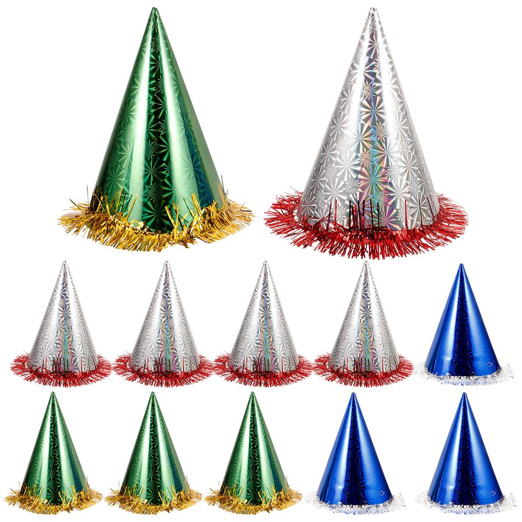 18Pcs High-End Triangle Party Hats Hard Paper Glitter Tassel Birthday Hats Adults Party Decorations Birthday Hat
