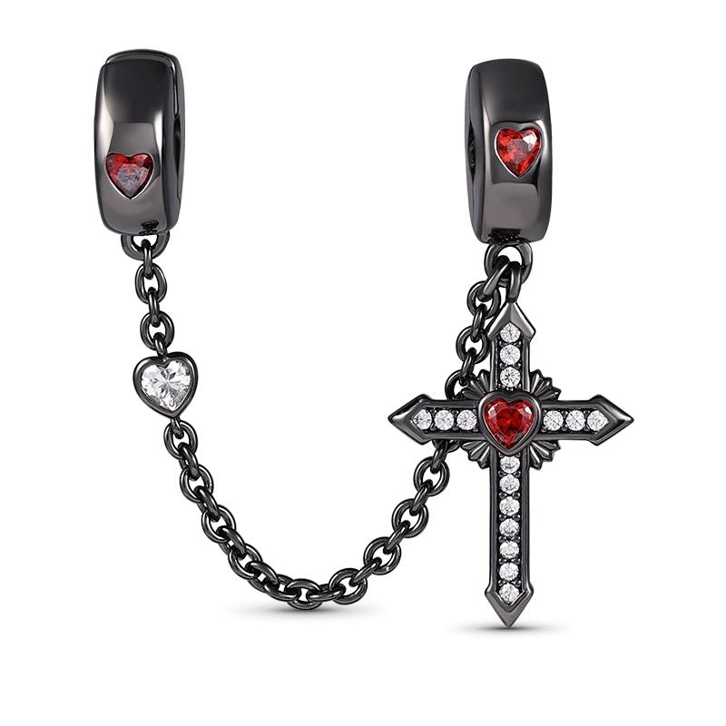 Beautifulcopper Jesus Cross Rose Bead Pendant Safety Chain Suitable For Original Bracelet Diy Accessories Exquisite Jewelry