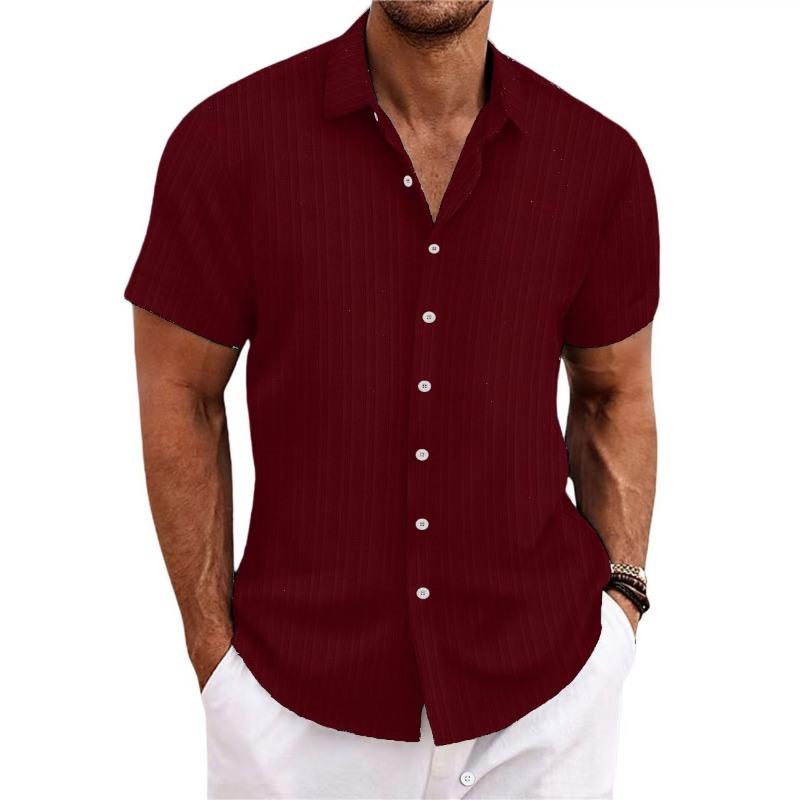Summer Men's Short Sleeve Shirt New Men's Lapel Jacquard Stripe Casual Short Sleeve Shirt for Men
