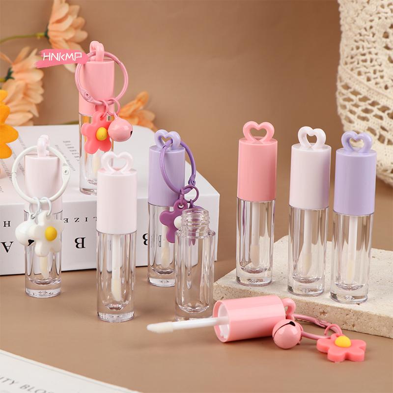 Pink Heart-Shaped 2.5ml Lip Enamel Tube with Keychain And Brush Rod Empty Lip Gloss Bottle Lip Glaze Container Makeup Tool