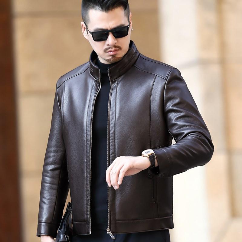 Men's Haining Stand Collar Sheepskin Jacket with Plus Velvet Lining - Thickened Leather Fur, Short Coat for Winter Trend