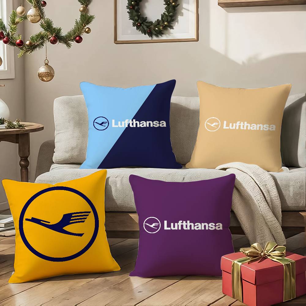 Flight Commemoration L-Lufthansa-T Airlines Pillow Case Comfort Sofa Bed Silky Elegant Invisible Zipper Decorative Cushion Cover