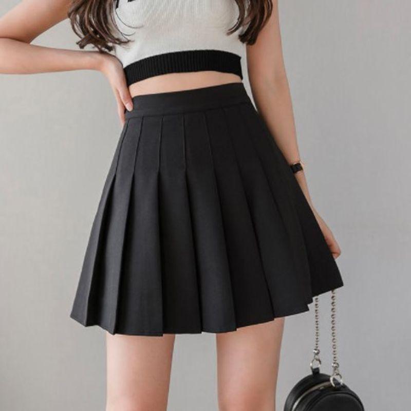 

High Waist Pleated Skirt JK Short Skirt High Waist Pleated Skirt JK Cinched Short Dress Black L