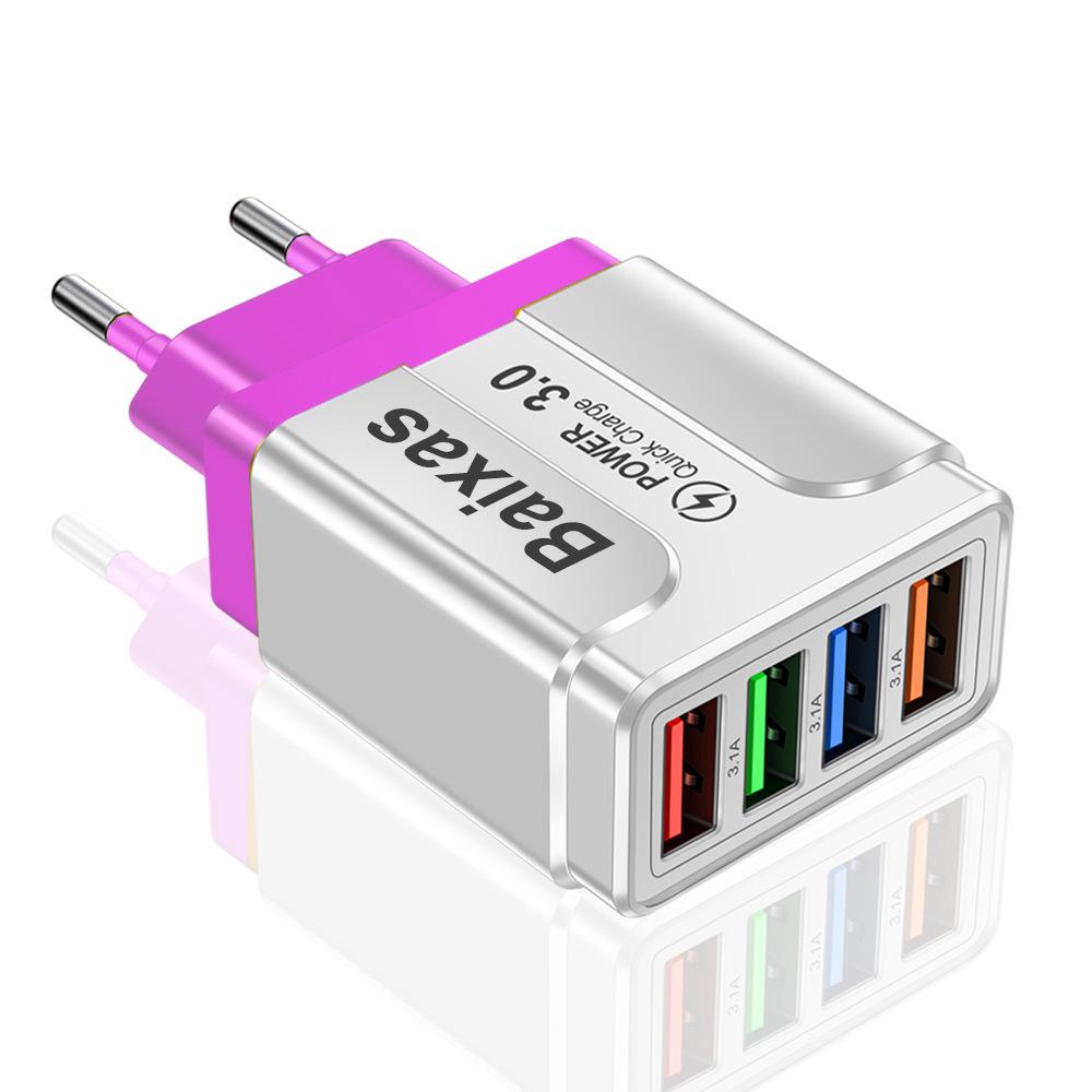Colorful 4-USB 3A Travel Charger for Phone & Tablet: Multi-Standard (EU/US/UK)
