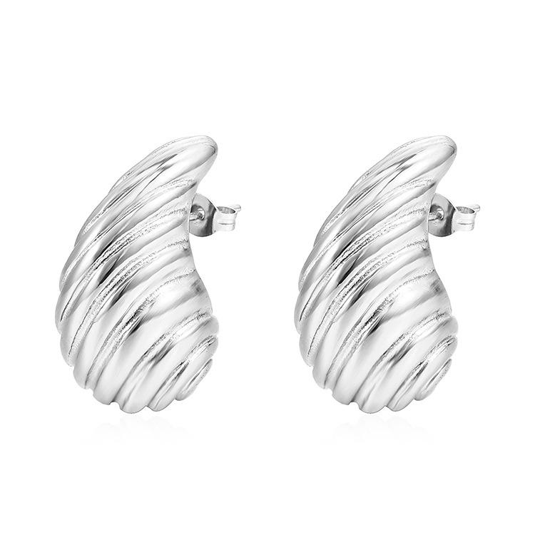 Design Atmospheric Water Drop Texture Titanium Steel Hollow Earrings Niche Premium Earrings