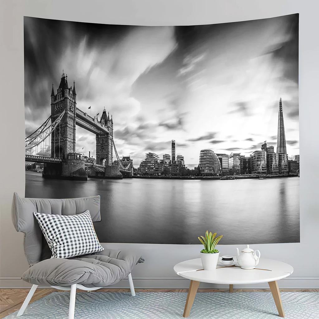 London Eye Tapestry Thames River Tapestry London Urban Scene Tapestry Wall Hanging Tapestries Art Home Living Room Bedroom Dorm
