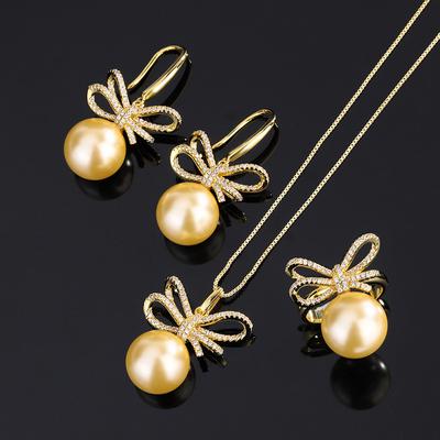 Jewelry Copper Bottom Gold-Plated Inlaid Light Gold Beads Bow Diamond-Set Female 14Mm