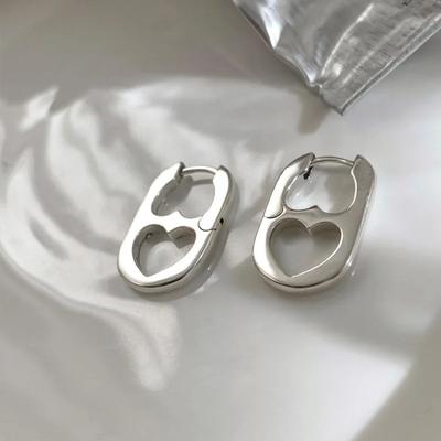 Silver Hollow Double Heart Earrings for Women Korean Ear Buckle Hoop Earrings Korean Y2k Jewelry Gifts