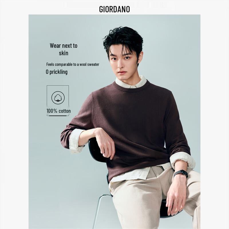 Giordano Men's Combed Cotton Crew Neck Pullover Sweater