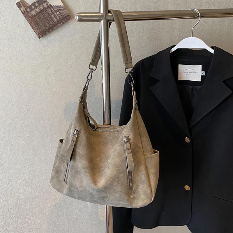 Designer Suede Leather Female Side Bags Retro Shoulder Bag for Women Handbag Casual Ladies Hand Bags Large Capacity Tote Bag