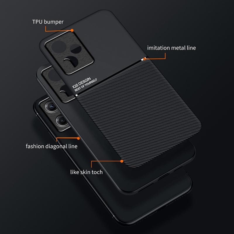 Phone Case for Infinix Hot 30i X669,PU Leather+TPU+PC Lines Imprinted Cover with Built-In Magnetic Holder Metal Sheet