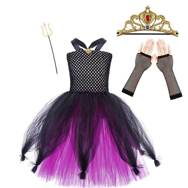 Girls' Halloween Vampire Costume Dress With Puffy Skirt Ursula Inspired Cosplay Outfit