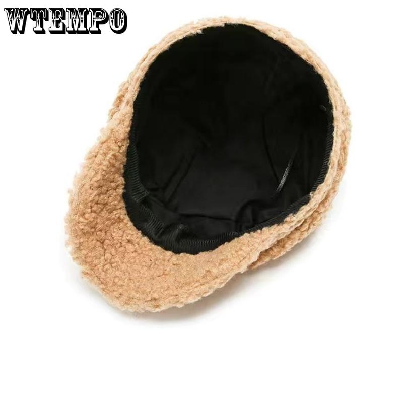 Women's Lamb Wool Berets Autumn and Winter Fashion All-match Hat Painter Octagonal Cap