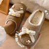 Winter new cotton drag bear bow sweet plush warm home slippers low top plush