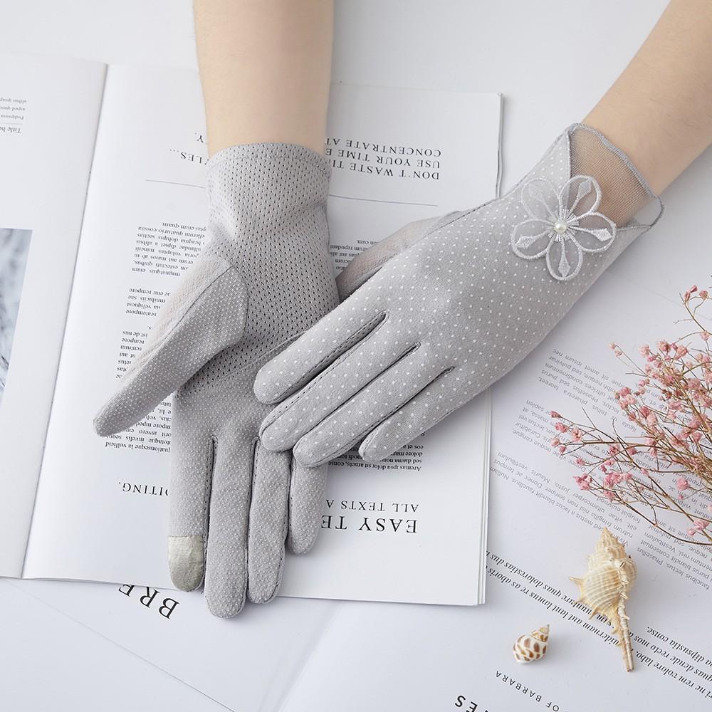 Women's Sunscreen Gloves New Spring and Summer Driving Korean Version of Lace Bow Riding Anti Slip Thin Touch Screen Gloves