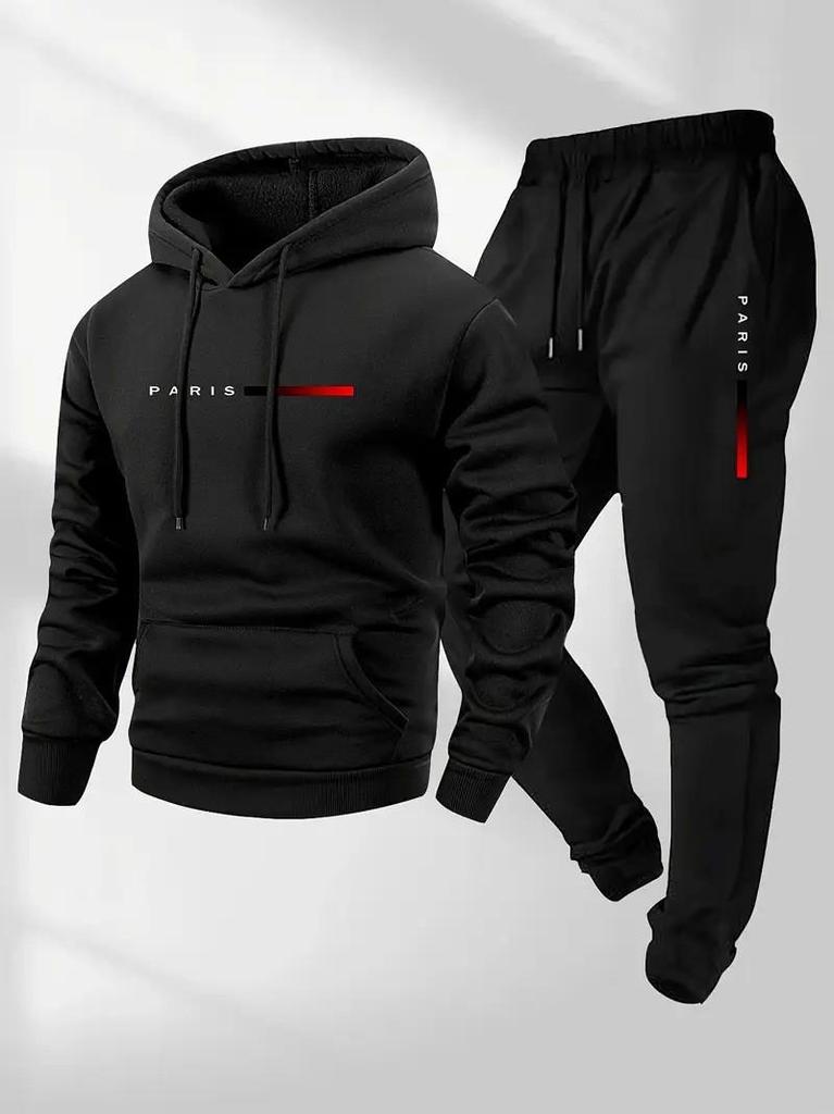 2025 Men's Logo Pullover Hoodie & Pants Set - Long Sleeve, Loose Fit