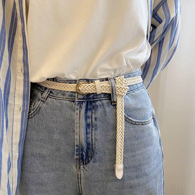 Korean Casual Wax Cord Woven Belt Ladies Waist Strap Fashion Retro Handcrafted Braided Design Adjustable Slim Decorative Daily