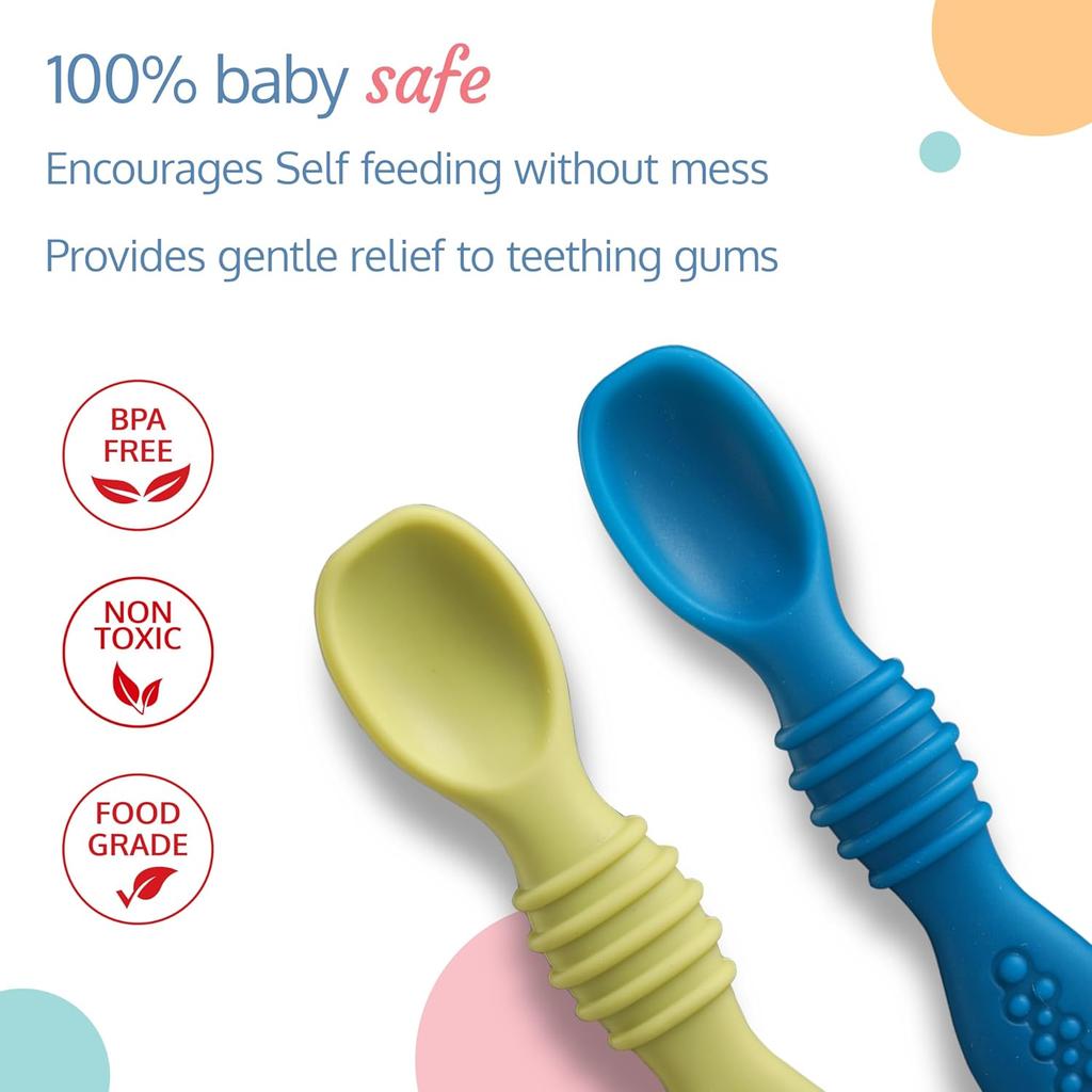 LuvLap Silicone Baby Feeding Spoons Set Of 2 For Baby Led Weaning And Self Feeding