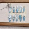 Blue Ocean Silver Tassel Luxury Medium-Length Pointed Nails - Handmade & Wearable