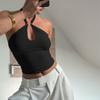 Dames halter tanktop met sleutelgat halslijn mouwloos nauwsluitend casual effen kleur cropped top