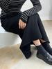 Women's Winter Velvet High Waist Knit Midi Skirt - Thick, Slit, Loose Fit, Bodycon