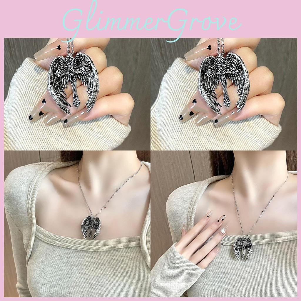 Stylish Alloy Angel Wings Cross Necklace For Trendy Punk Retro Fashion Lovers