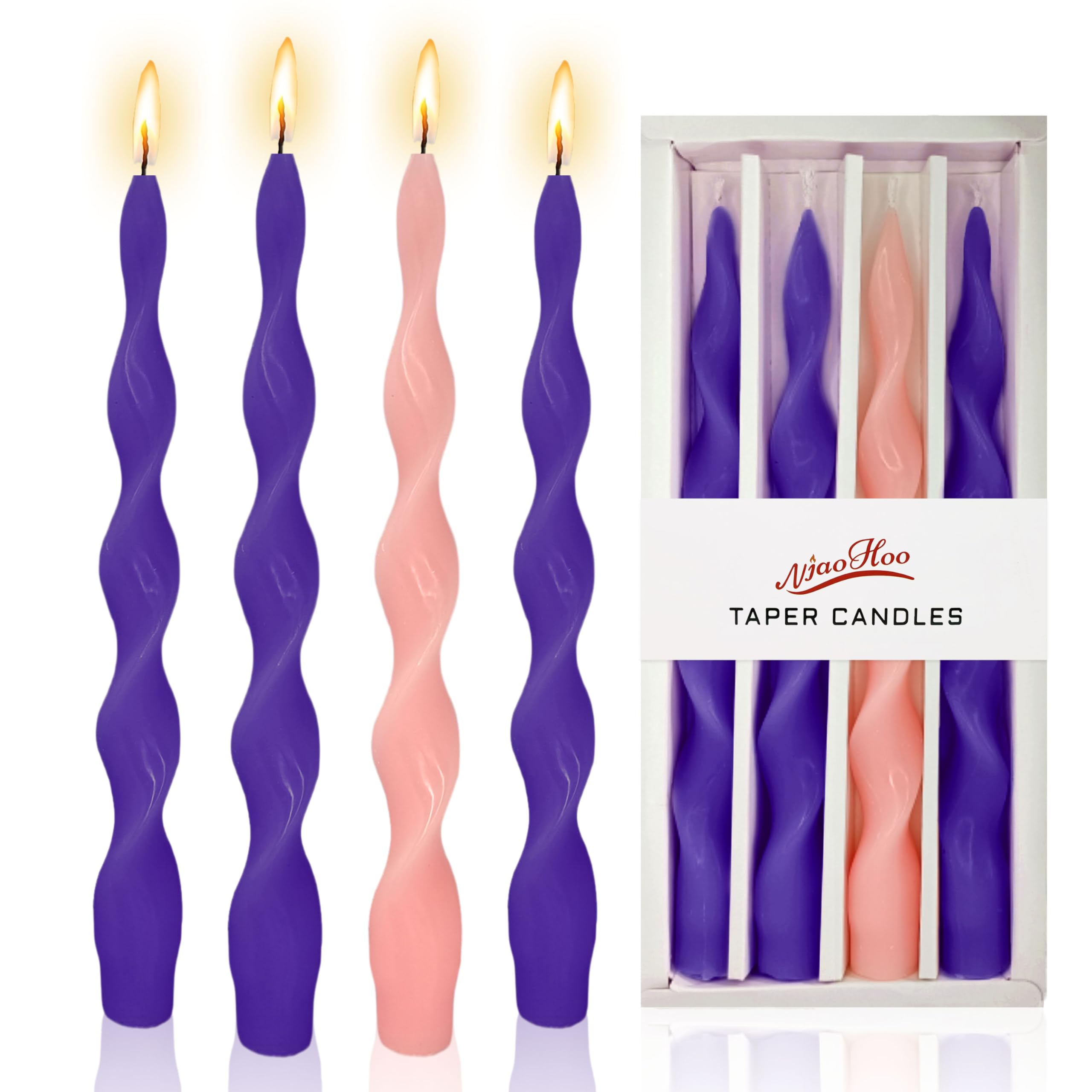 10inch Spiral Taper Candles Twisted Halloween Candlesticks Unscented Tapered Candles for Dinner Home Decor Party Wedding, 4 Pcs 10inch(25.40cm)