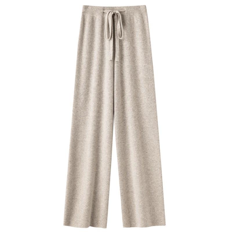 

100% Australian Wool Women s Wide-Leg Pants - Autumn/Winter Outerwear, Extended Straight-Leg, Drapey Thick Knit, Floor-Length, Size 8 One Size [85-125 jin]