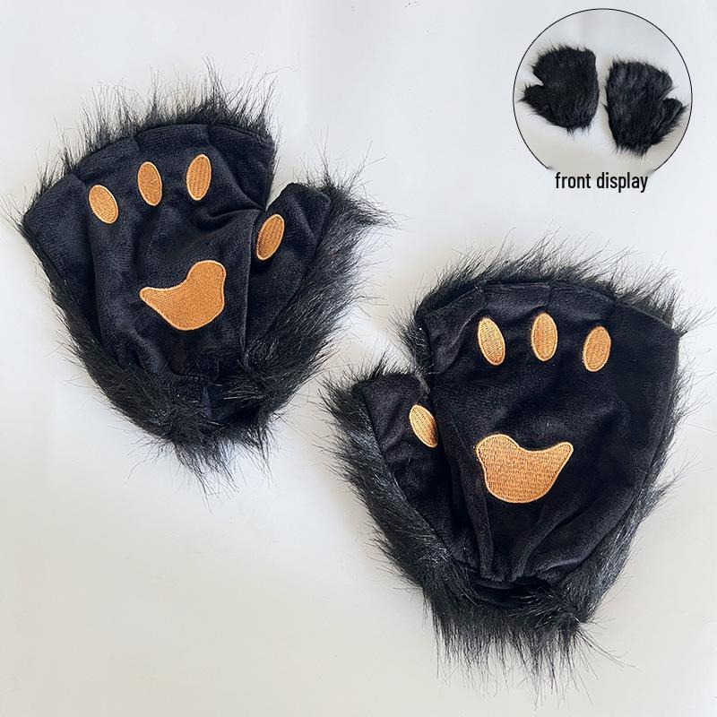 

Милые плюшевые перчатки без пальцев в виде кошачьих лап с когтями для косплея на Хэллоуин