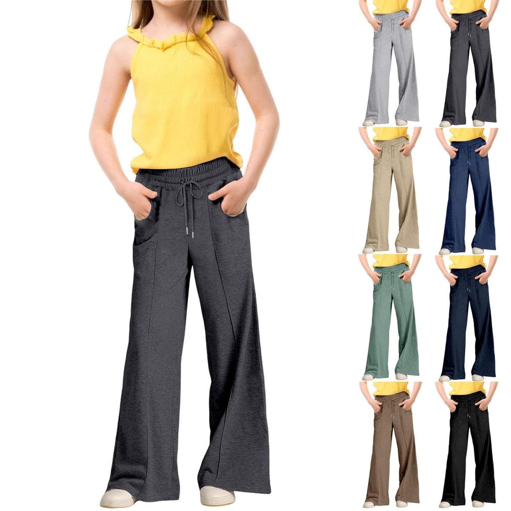 Girls' Fashion Wide Leg Loose Straight Pants Children's Solid Color Casual Pants
