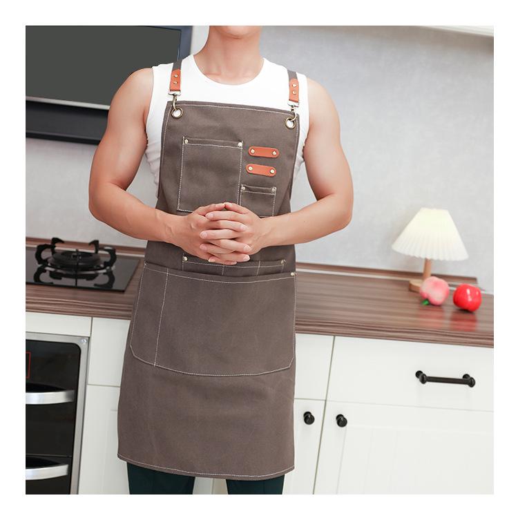 Waterproof Oil-Resistant Canvas Apron for Kitchen and Coffee Shop - Durable, Dirt-Resistant, Plain Color, Custom Logo Available