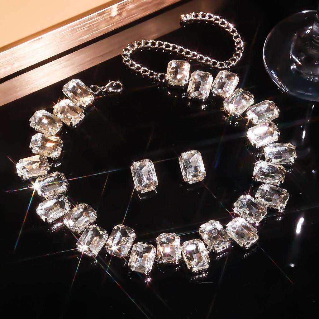 Collar de Cristal Rosa Colorido con Diamantes Completos - Estilo Europeo y Americano