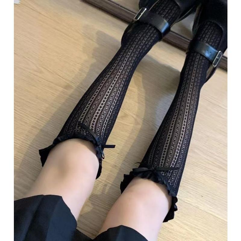 Ladies Spring and Summer Thin Model Bow Hollow Lace Lace Leg Socks