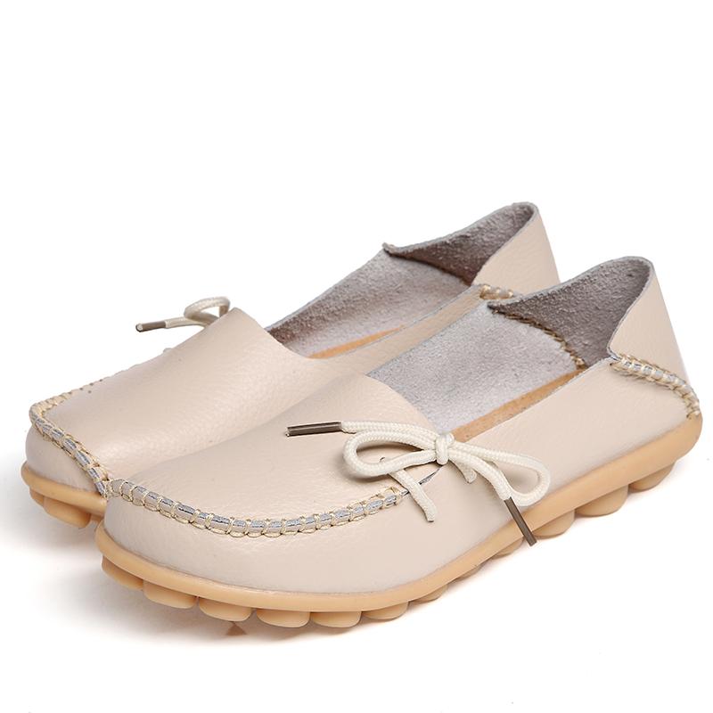 New Moccasins Women Flats  Autumn Woman Loafers Genuine Leather Female Shoes Slip On Ballet Bowtie Women's Shoes Big Size 42