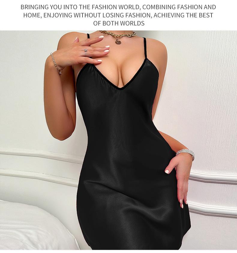 Abito estivo casual da donna europeo-americano con spalline sottili e schiena scoperta - Camicia da notte tinta unita