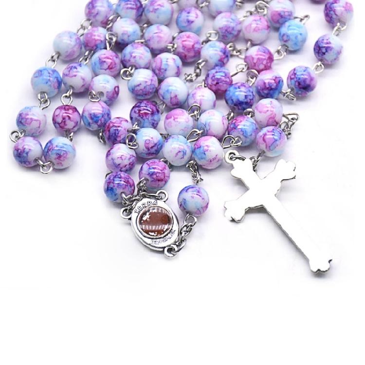 Bunte Perlen Kreuz Rosenkranz Halsketten Perlen Männer Beten Meditation Geschenk Zubehör