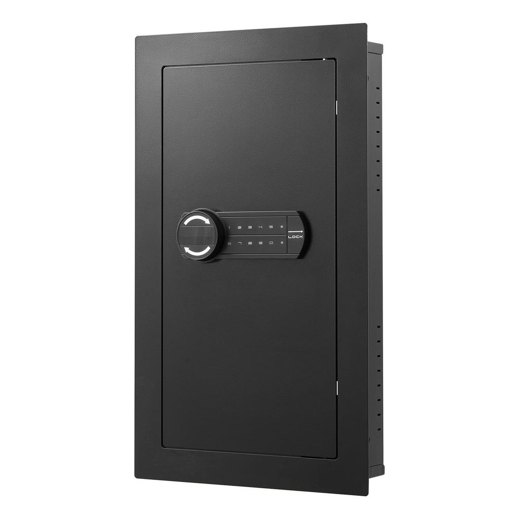 Wall Safe, 3-Tier Hidden Wall Mounted Safe with Password & Key, Q235 Cold-Rolled Steel In-Wall Box with LED Lighting, 2 Adjustable Shelves & 5 Key