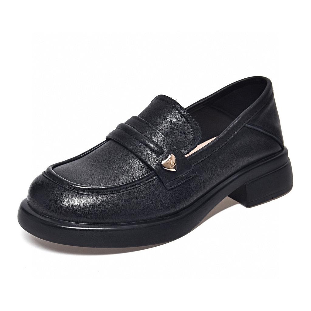 Flat-soled women's shoes women's single shoes spring new round head women's first layer cowhide comfortable love small leather shoes