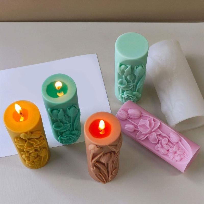 Silicone Molds Flowers Pillar Molds Epoxy Resin Molds Handmade Castings Molds Flower Cylinder Plasters Molds