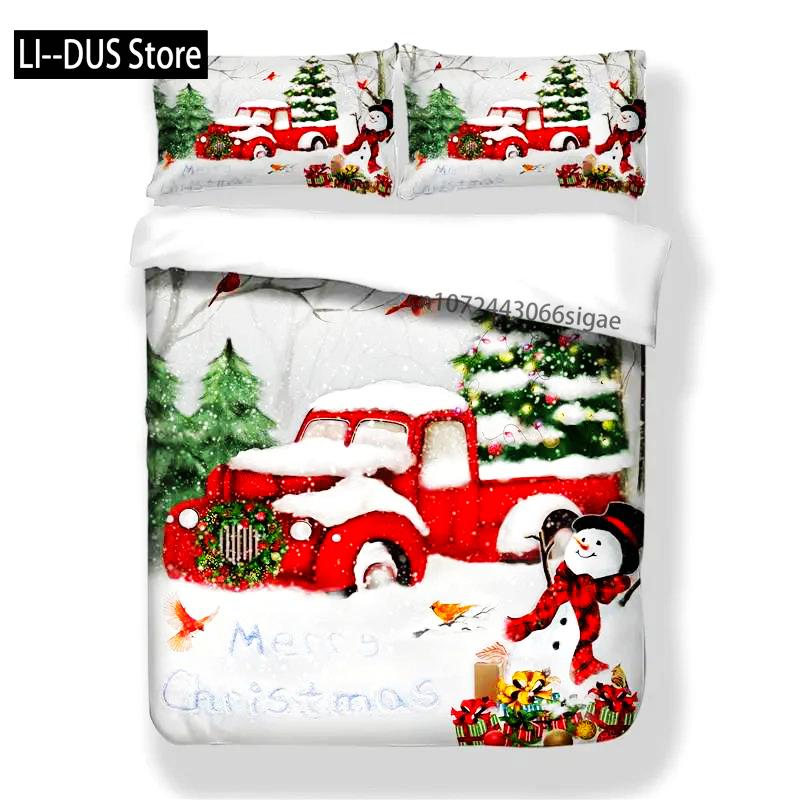 Christmas Duvet Cover Set Snowflake Red Elk Reineer Tree Queen King Double Bedding Set Twin Single Boys Adult New Year Gift