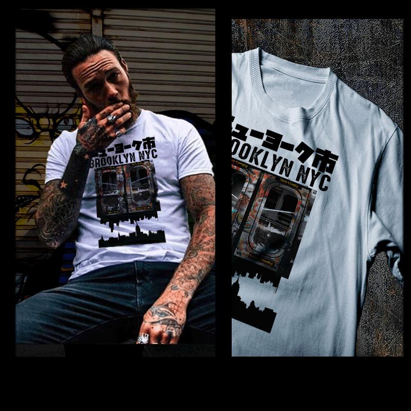 

Brooklyn T-shirt BK Graffiti Train with Japanese kanji New York City 80s NY M