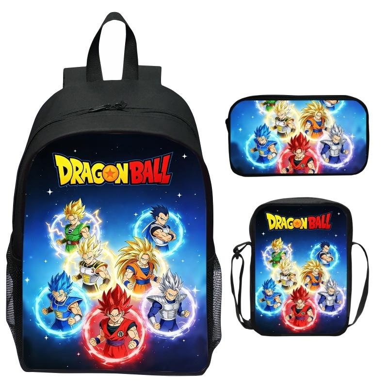 Dragon Ball Aufdruck Rucksack Set 3-teilig, Cartoon Schultasche für Kinder, Leichte Ergonomische Große Kapazität Kinder Buchertasche
