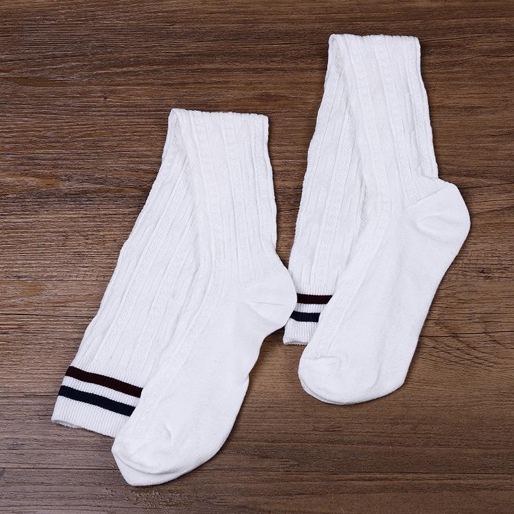Winter Two-Stripe Cable Knit Over-the-Knee Cotton Socks - Slimming Korean Academy Style Scrunch Socks for Women