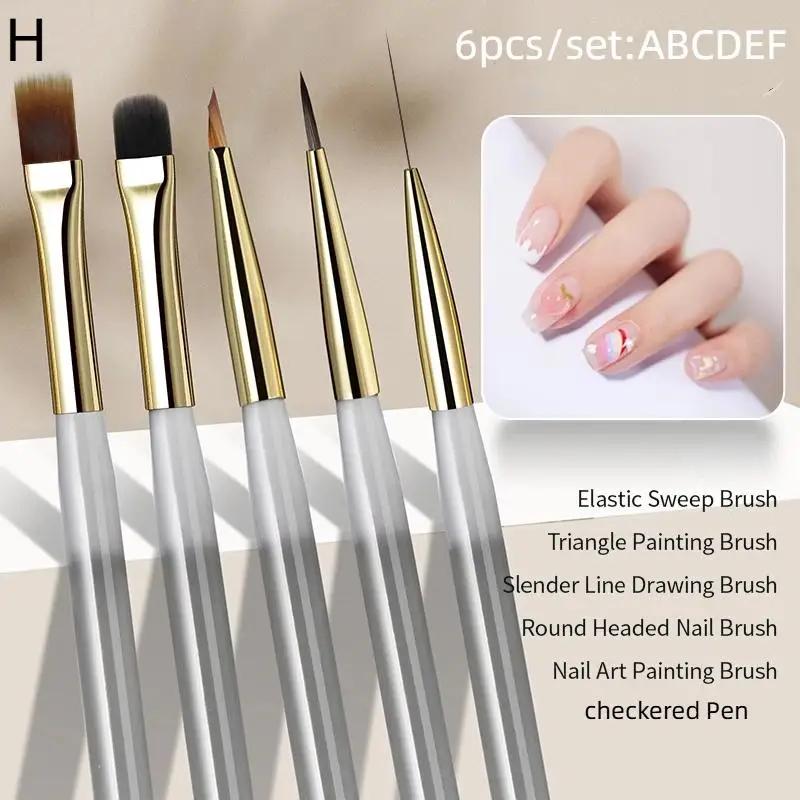 1/5/6Pcs Nail Art Brush Checker Nail Drawing Painting Line Brush Nail Art Tool Acrylic Painting Brushes DIY Design Manicure Tool