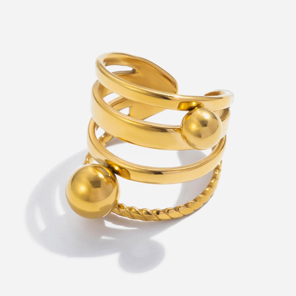 Design Minimalist 18K Gold, Personalized Ball Multi-layer Hollow Opening Ring Jewelry