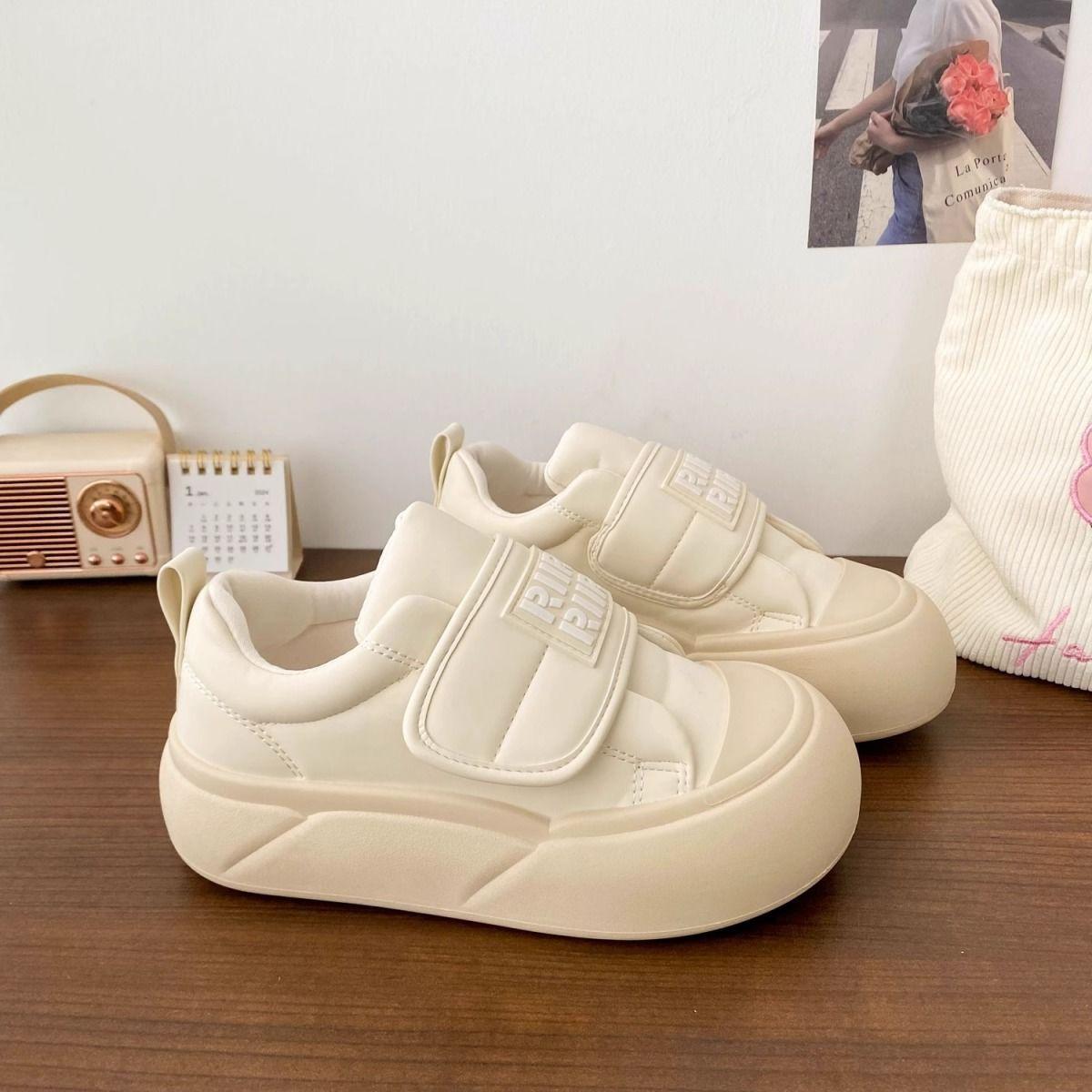 

Молочно-белые туфли на белой платформе женские уродливые милые весенне-осенние новые шикарные нишевые туфли на липучках с большой головой и хлебным носком студенческие кеды 35 бежевый